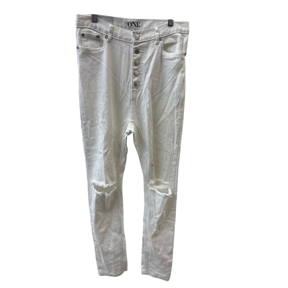NWT One Teaspoon 26 White Runaways Ripped Knee Button Fly Long Rise Skinny Jeans